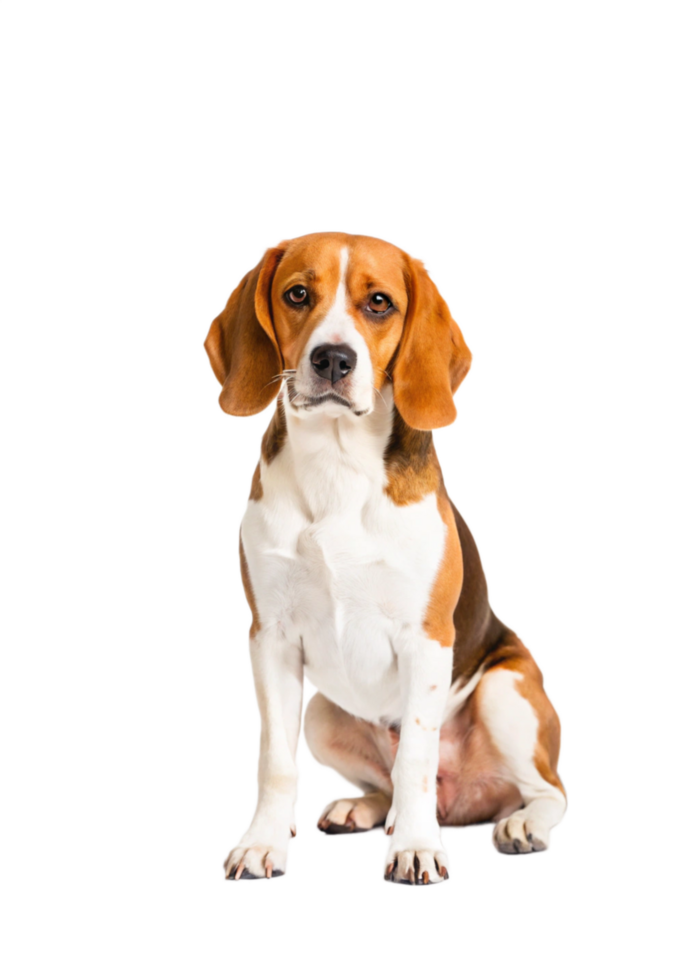 Adorable Beagle Dog Sitting Pretty Against Black Background a Stunning Portrait png