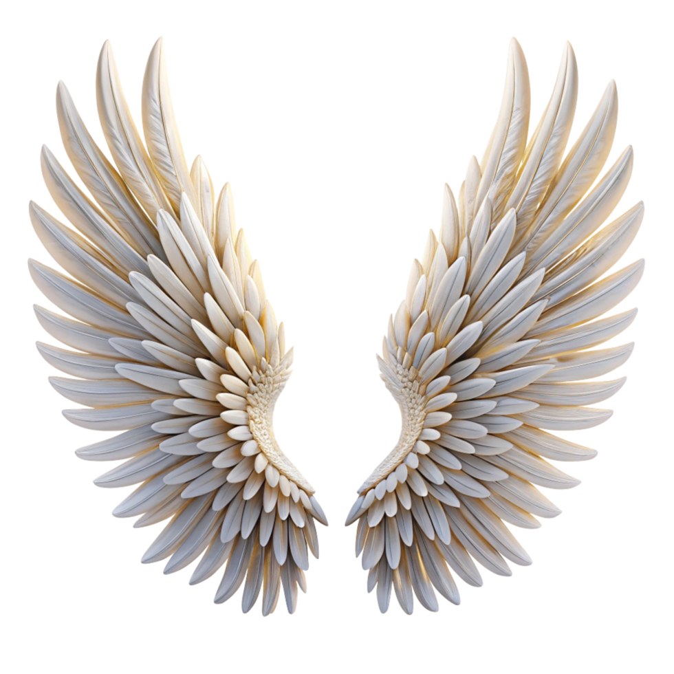 Pair of Elegant White Angel Wings on Black Background High Resolution 3D Render png