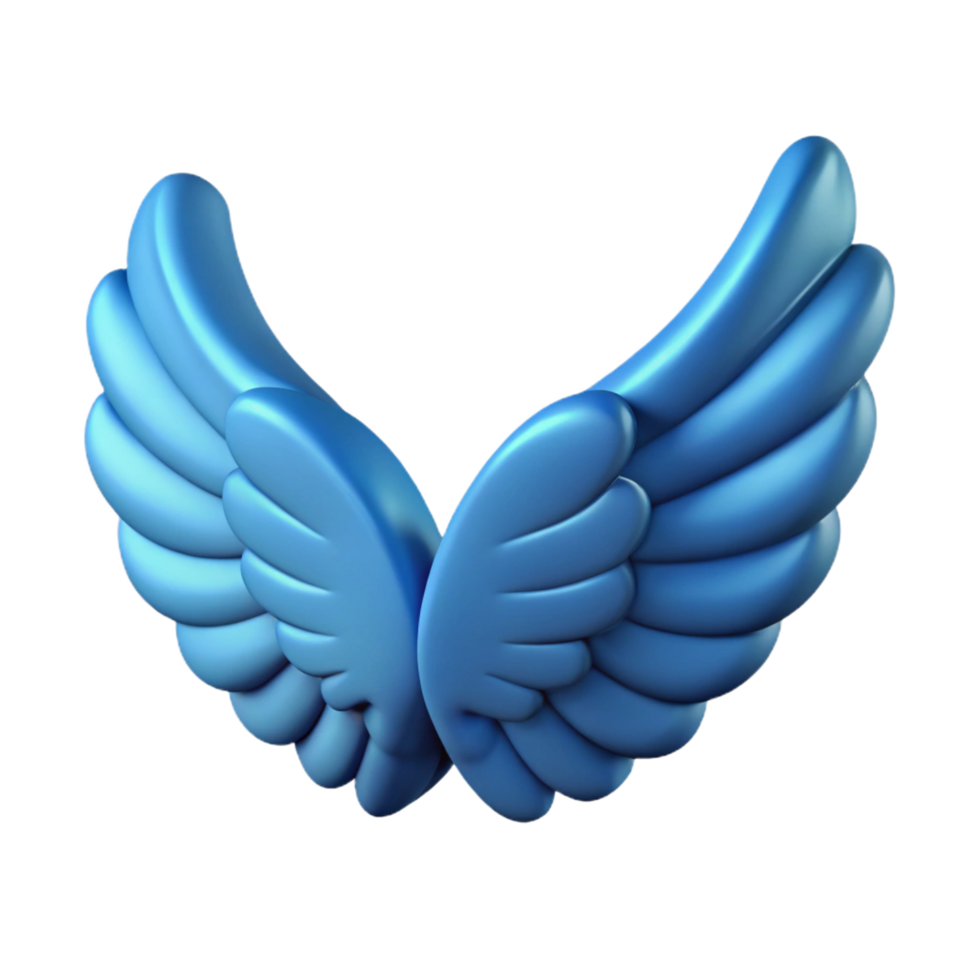 3D Render of a Pair of Cartoonish Blue Wings on Black Background png