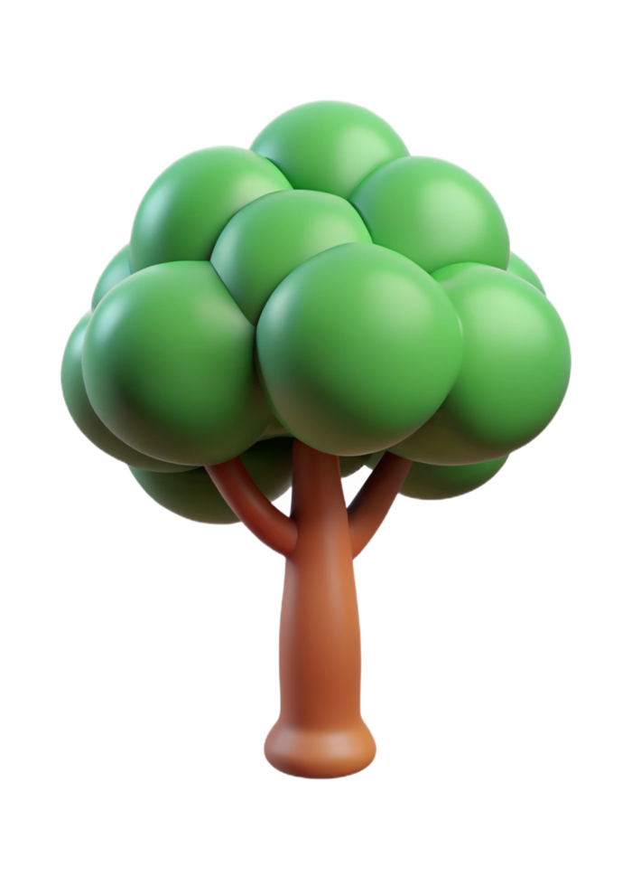 Cartoon 3D Render of Tree with a Brown Trunk and Round Foliage png