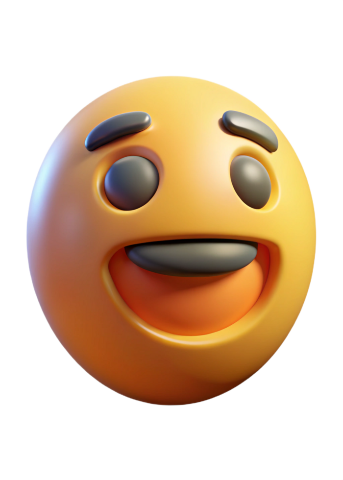 A 3D Render of a Happy Smiling Yellow Emoji Face with Gray Eyebrows and Eyes png