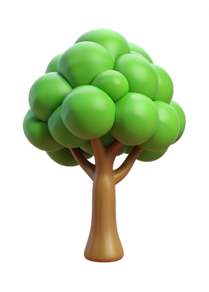 Cartoon 3D Render of a Lush Green Tree with a Brown Trunk and Bulbous Foliage png