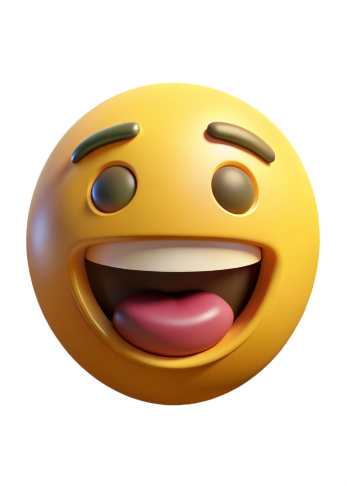 A 3D Render of a Happy Emoticon with a Wide Open Mouth and Tongue Showing png