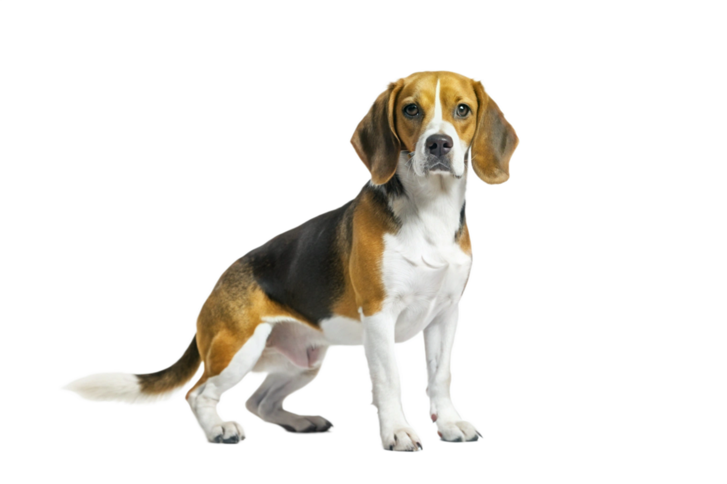A Stunning Beagle Dog Sitting on a Black Background, Showcasing its Tricolor Coat png