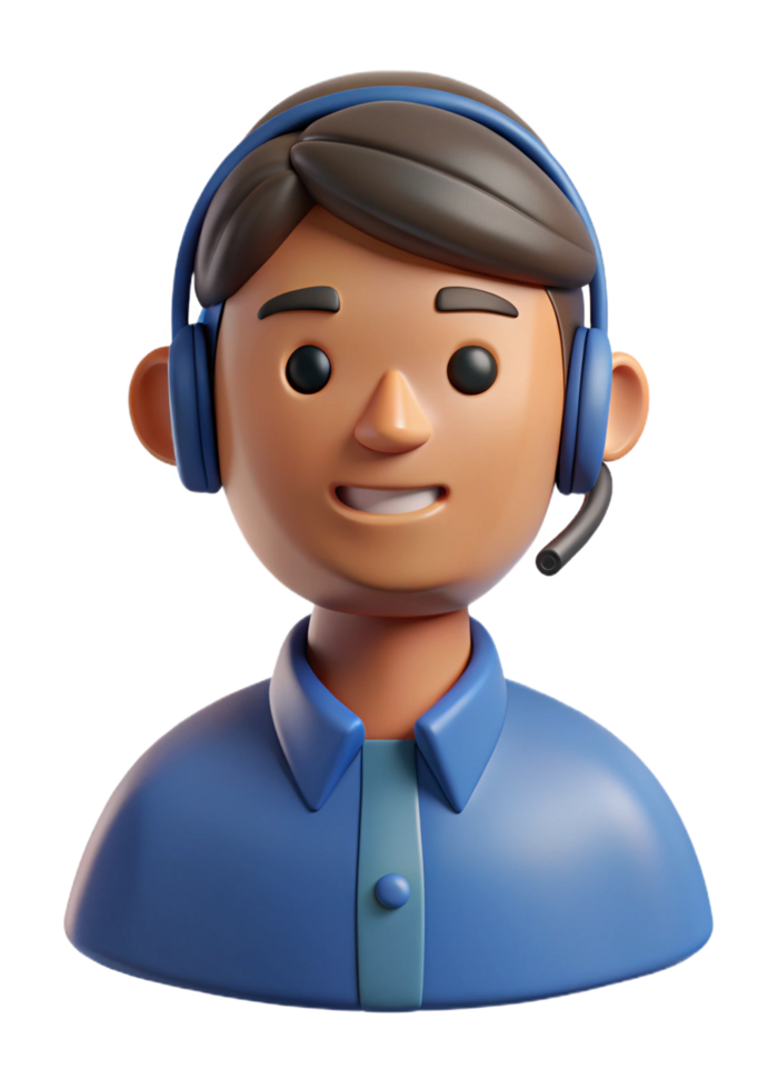 3D Render of a Smiling Customer Service Representative Wearing a Headset png