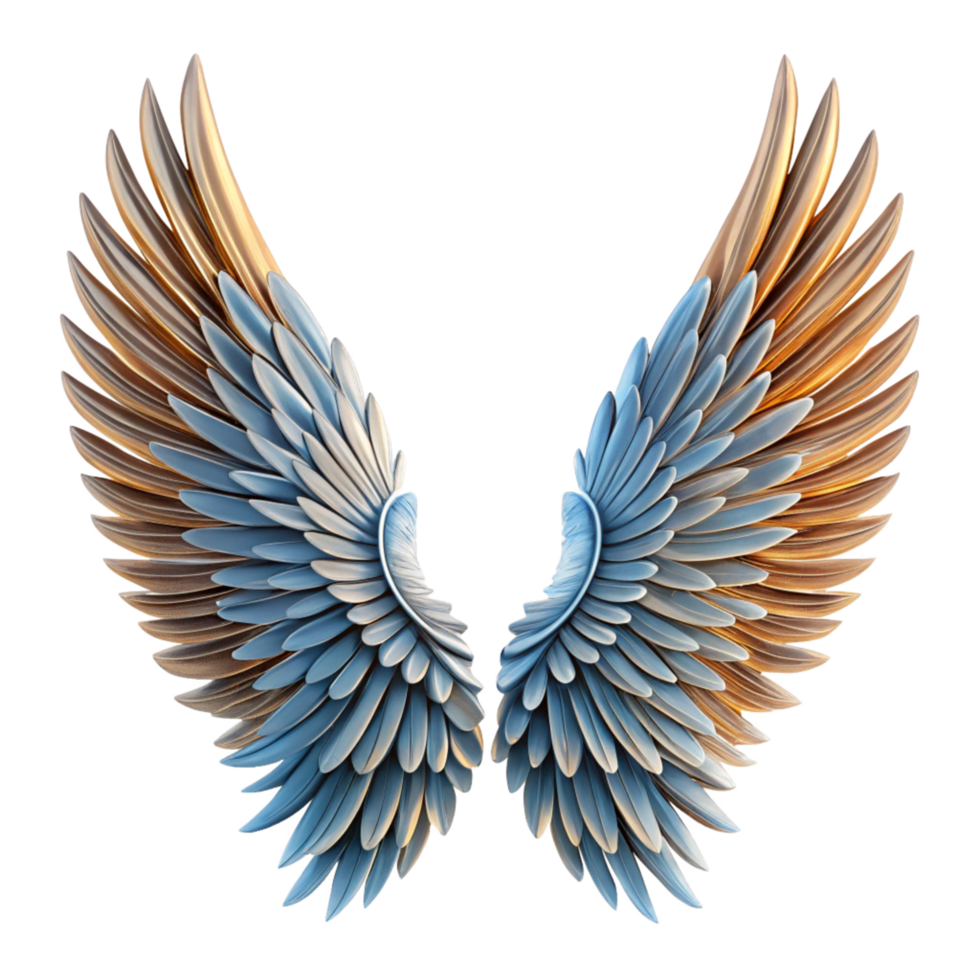 Stunning 3D Render of Majestic Silver and Gold Wings on Black Background png