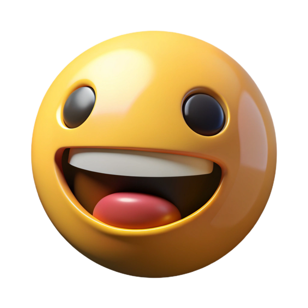A 3D Render of a Happy Yellow Emoticon with a Wide Grin and Tongue Sticking Out png