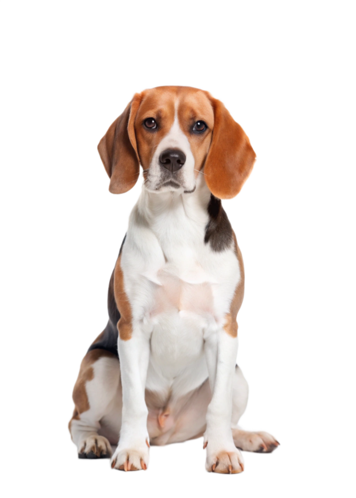 Adorable Beagle Dog Sitting Pretty for a Studio Portrait Against a Black Background png