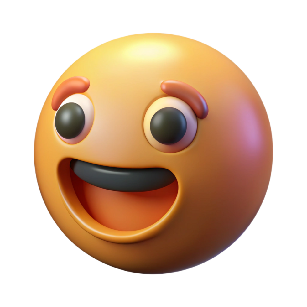 A 3D Render of a Happy Yellow Emoji with Big Eyes and Open Mouth png