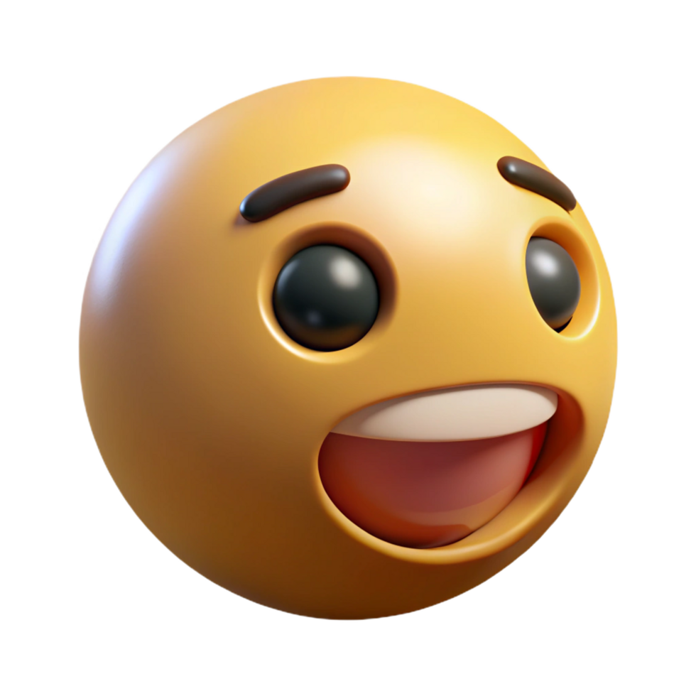 3D Render of a Joyful Yellow Emoticon with Wide Open Mouth and Big Eyes png