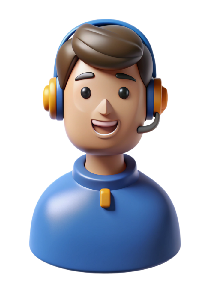 3D Render of a Smiling Customer Support Agent Wearing Headset png