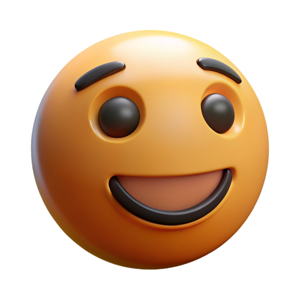 A 3D Render of a Happy Orange Emoticon with Dark Eyebrows and a Wide Grin png