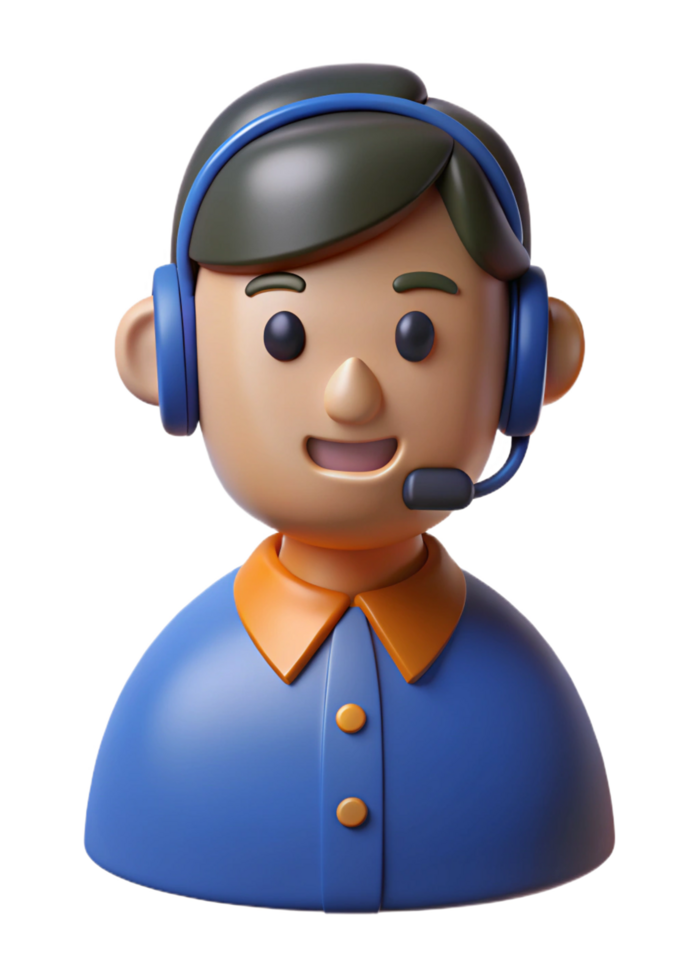 3D Render of a Friendly Customer Service Representative Cartoon Character Wearing a Headset png