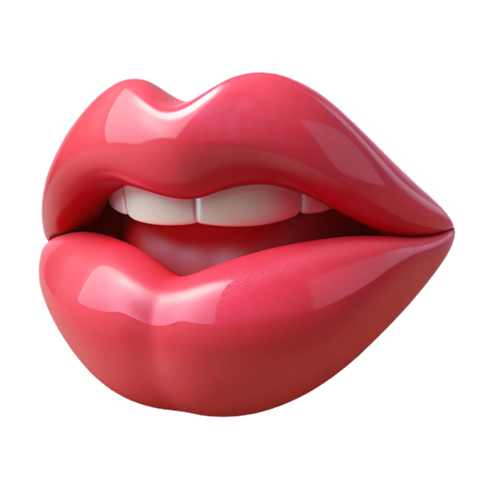 3D Rendered Pair of Glossy Pink Lips Slightly Open Showing Teeth png