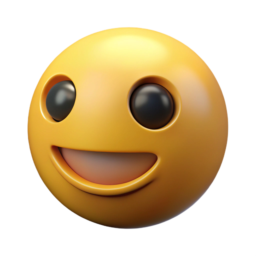 3D Render of a Happy Yellow Emoticon with Big Eyes and a Wide Smile png
