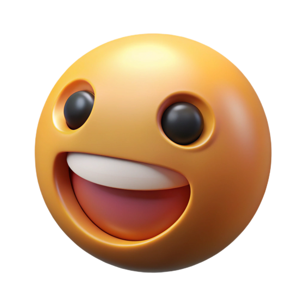 A 3D Render of a Happy Yellow Emoticon with a Wide Open Smile and Big Eyes png