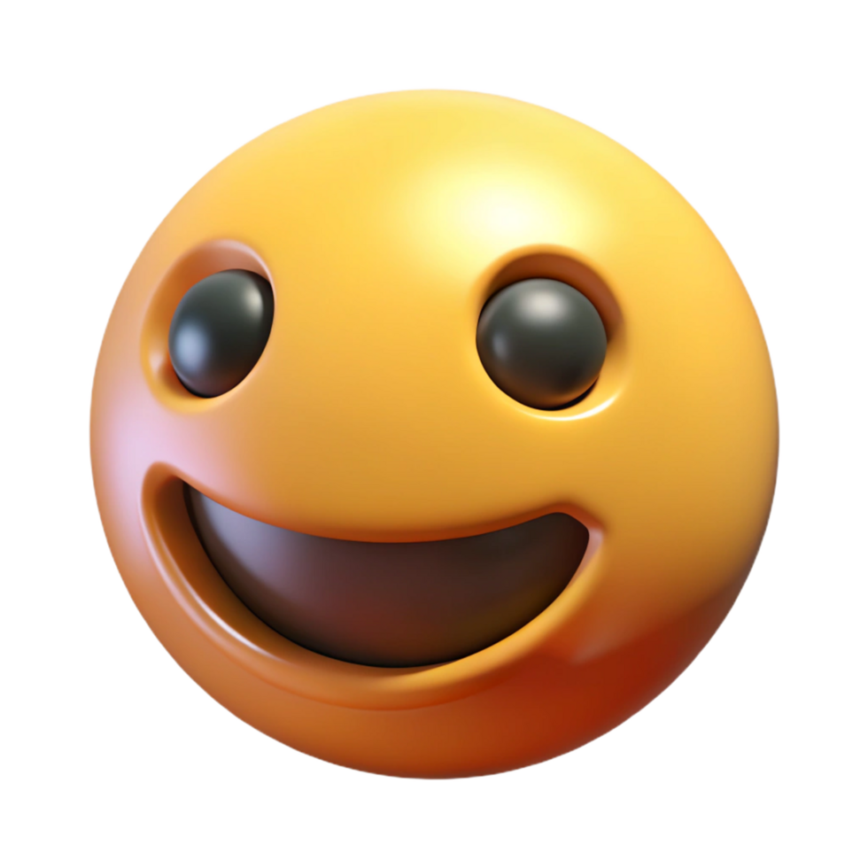 A 3D Render of a Happy Yellow Emoticon with a Wide Grin and Dark Eyes png