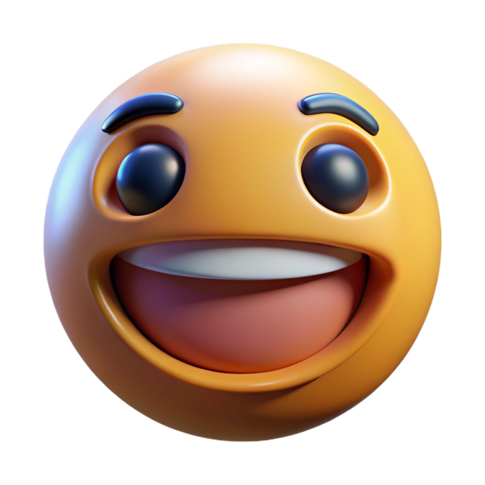 A 3D Render of a Joyful Yellow Emoticon with a Wide Open Mouth and Big Eyes png