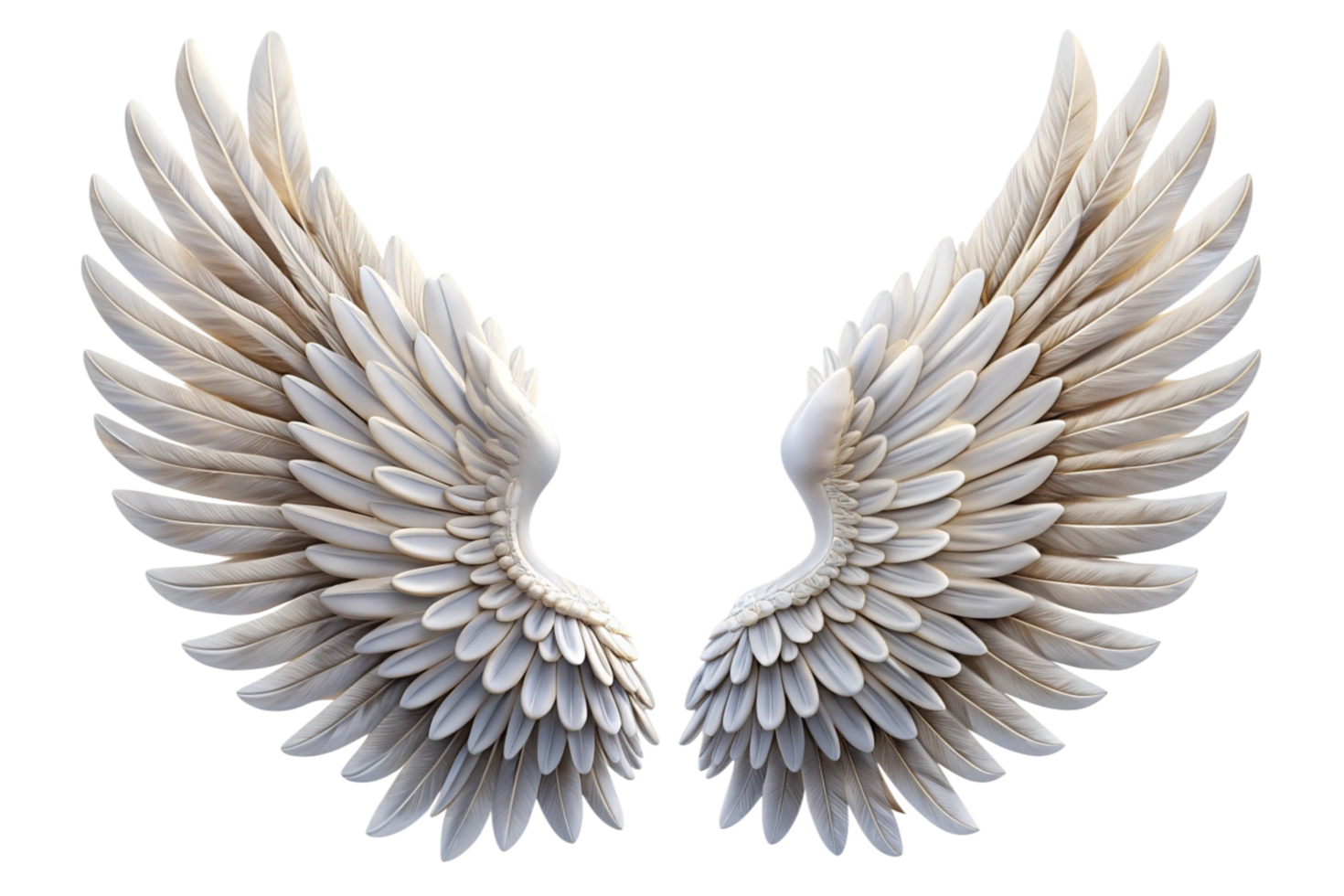 Majestic Pair of White Marble Angel Wings on Black Background, Detailed Feather Texture, 3D Render png