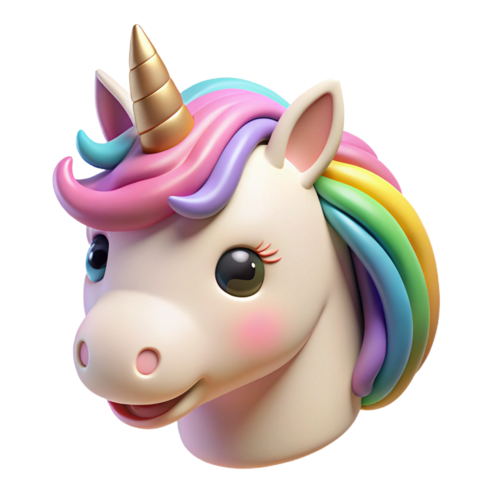 A 3D Render of Rainbow Unicorn Head png