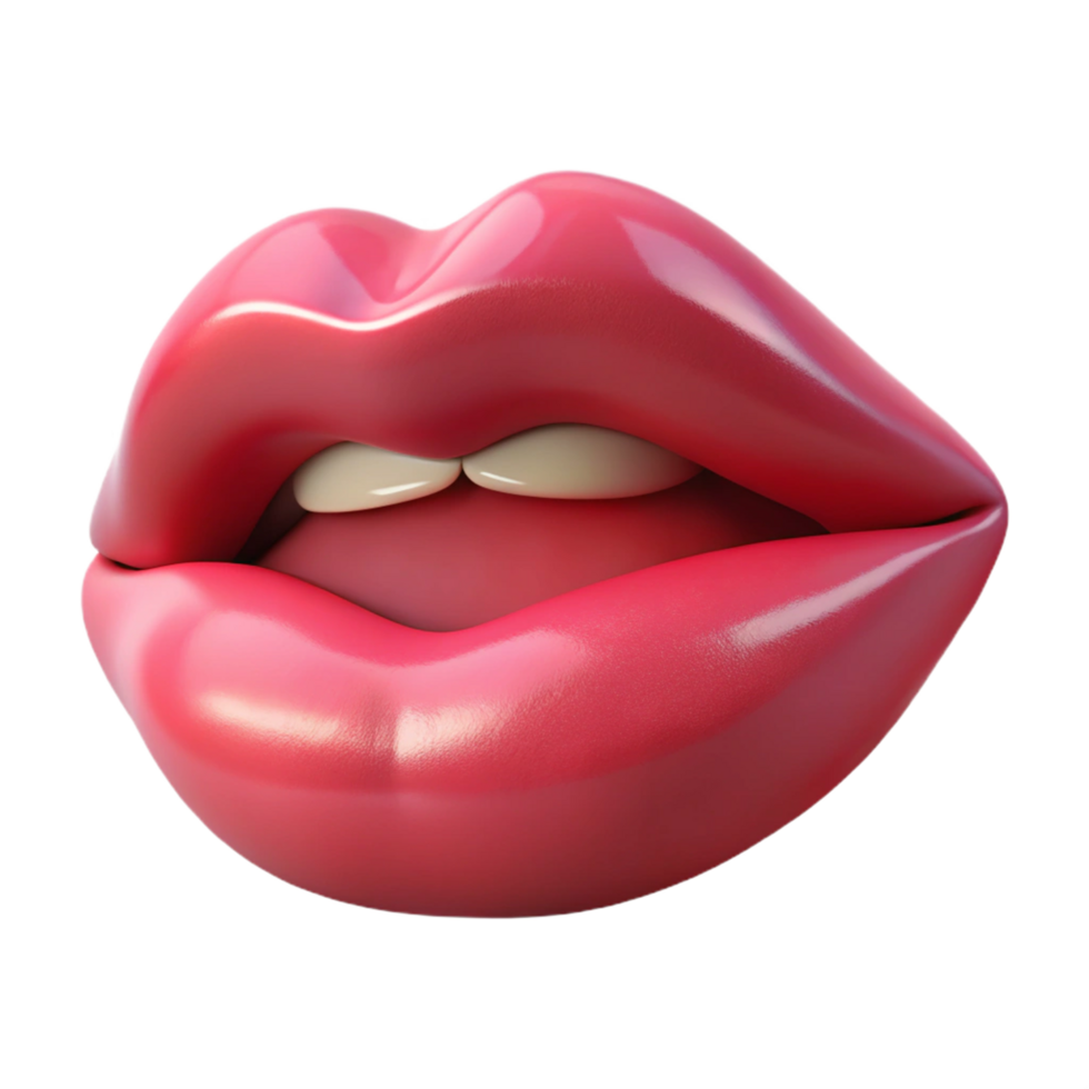 Closeup of a 3D Rendered Pair of Pink Glossy Lips Slightly Open Revealing Teeth png