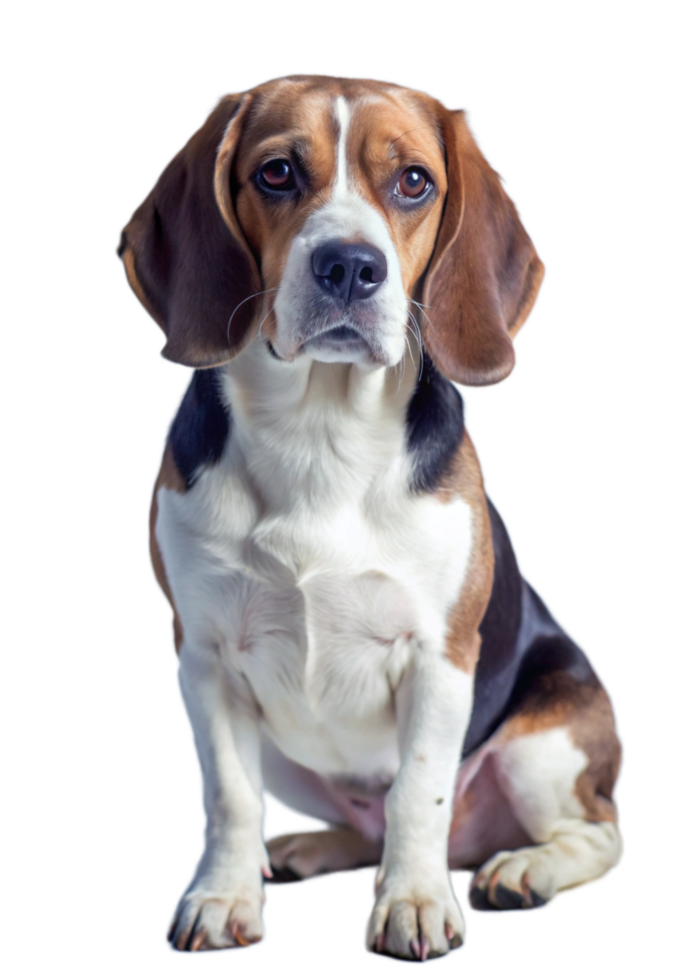 Adorable Beagle Puppy Sitting Down for a Portrait Against a Black Background png