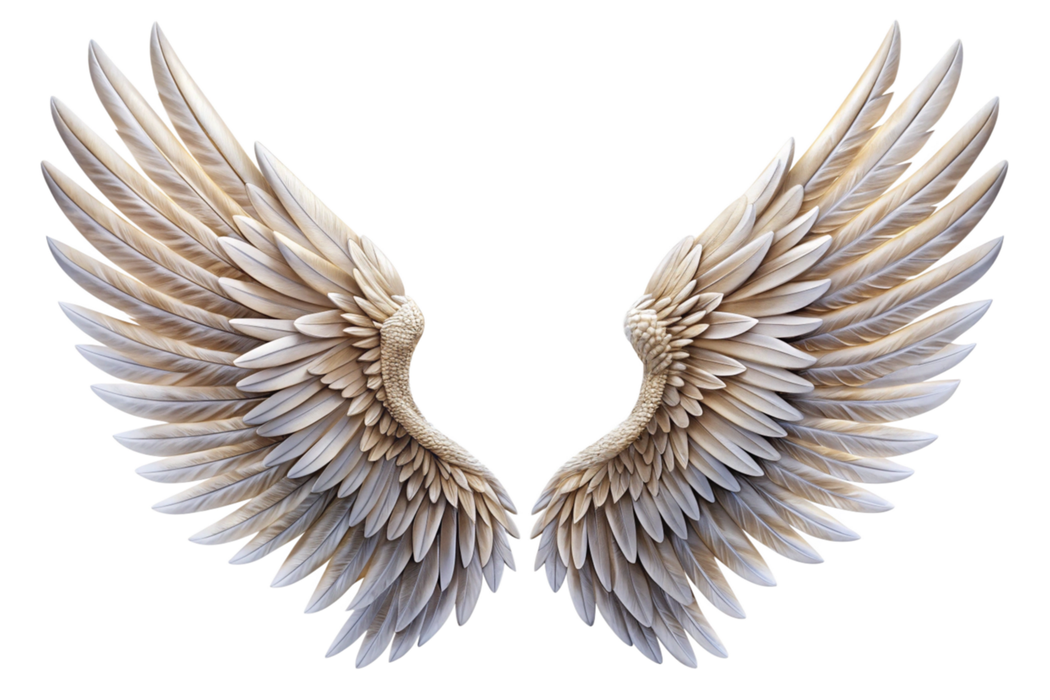 Majestic Pair of White Angelic Wings on Black Background A Stunning Digital Art Creation png