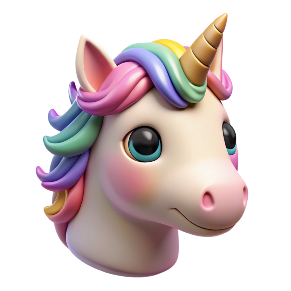 Adorable 3D Render of a Pastel Rainbow Unicorn Head png
