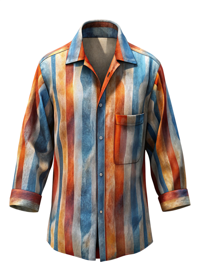 Mens Long Sleeve Casual Button Down Shirt Watercolor Stripe Print Autumn Fashion Apparel png