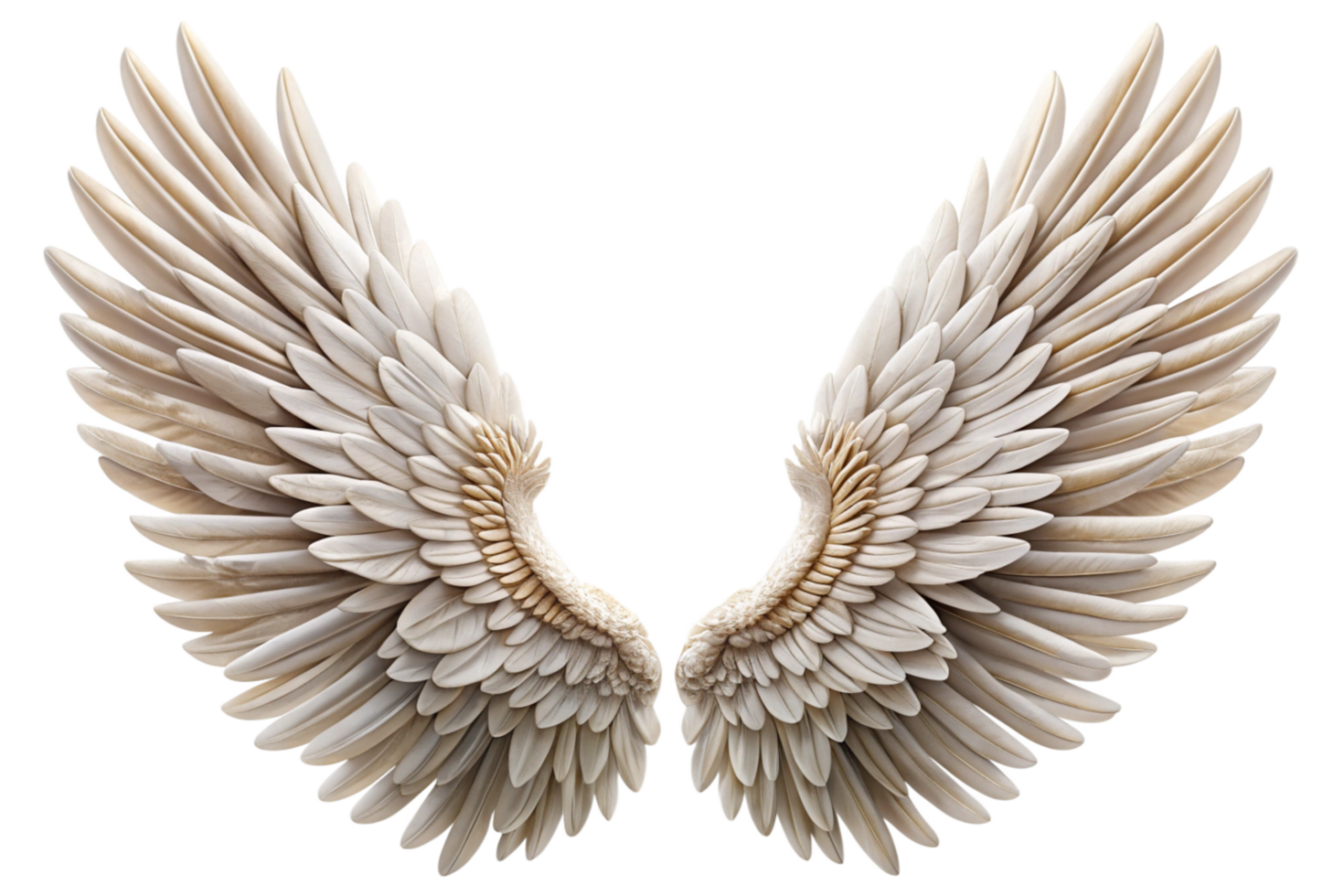 Closeup of a Pair of Exquisite White Angel Wings on Black Background, Detailed Feather Texture, Divine and Angelic Imagery png