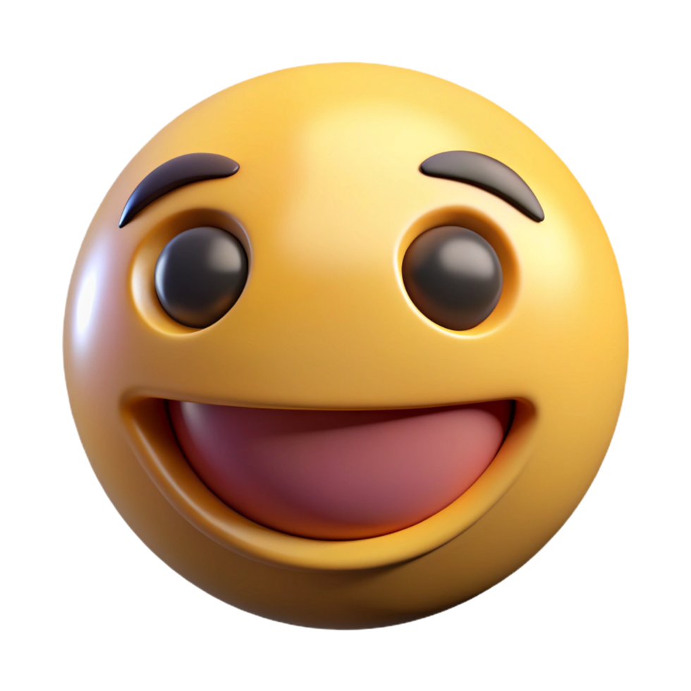A 3D Render of a Happy Yellow Emoticon with a Wide Grin and Big Eyes png