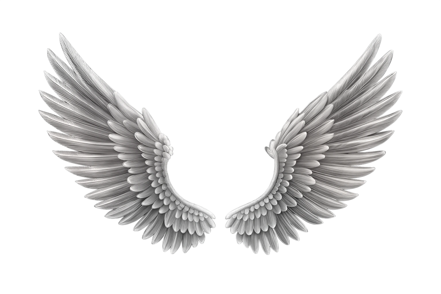 Pair of Elegant Silver Wings on Black Background, Detailed Feather Design, Symbolic of Freedom and Flight png