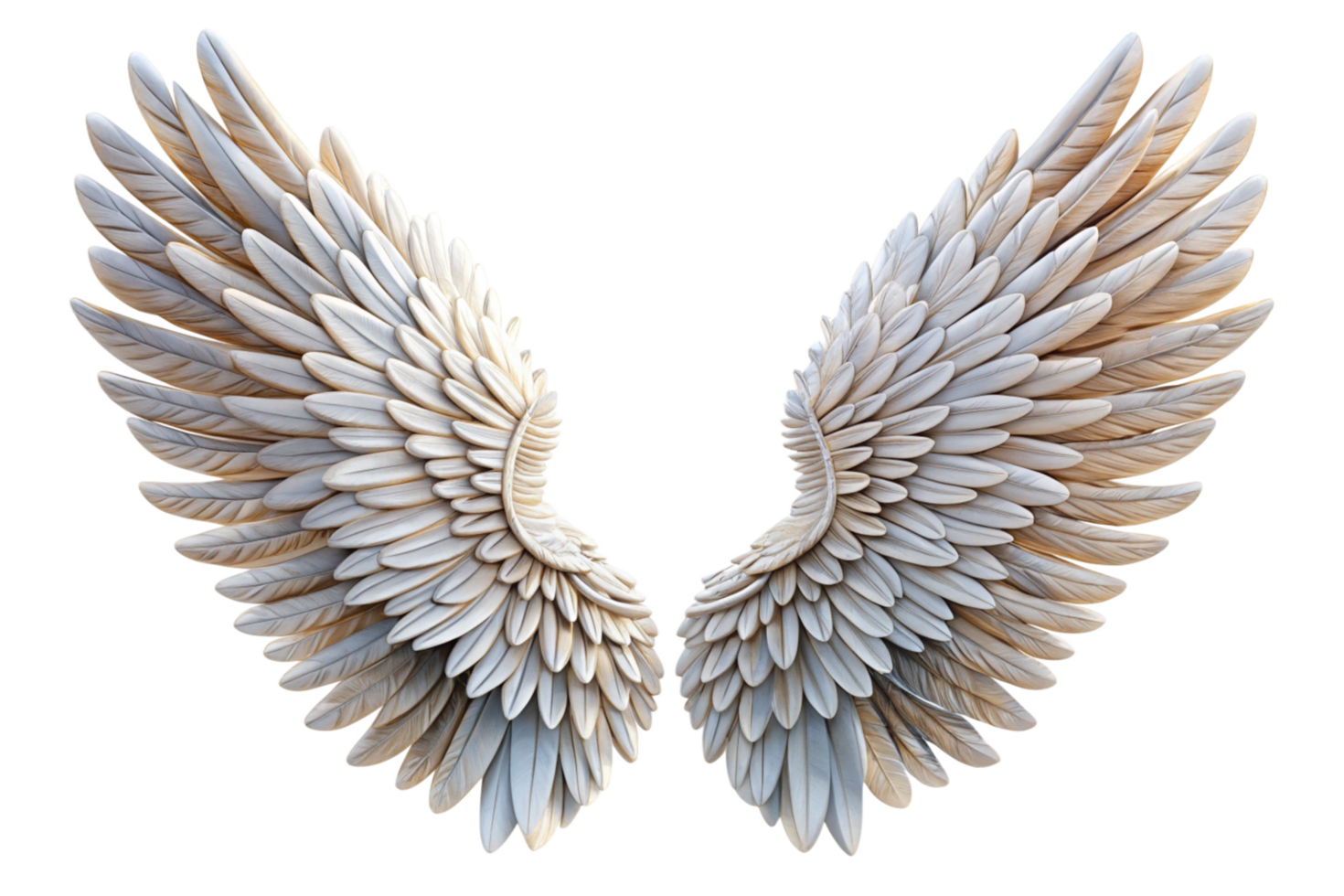 Closeup view of a pair of exquisitely detailed, white angelic wings against a black background png