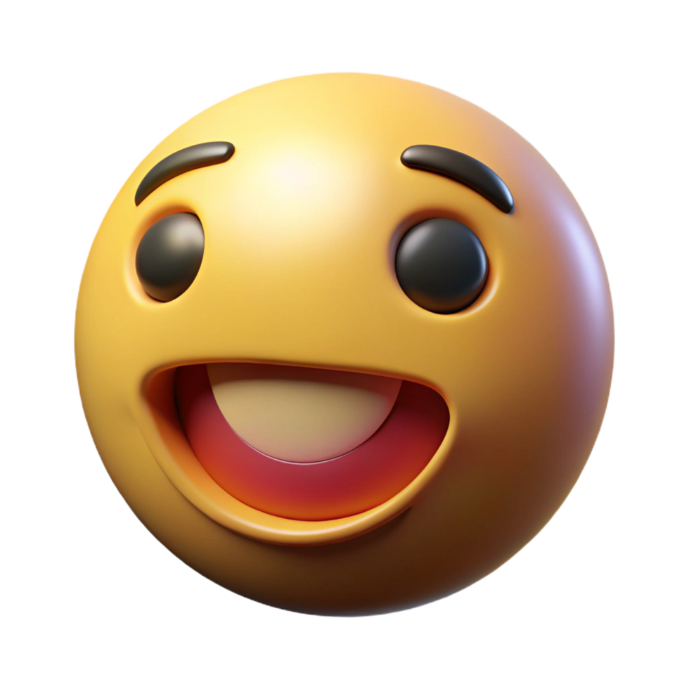 A 3D Render of a Happy Yellow Emoticon with Big Grinning Smile and Dark Eyes png