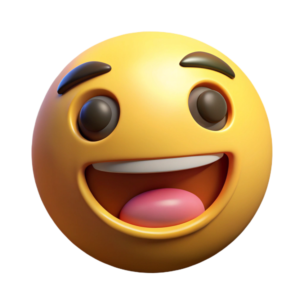 A 3D Render of a Happy Yellow Emoticon with a Big Smile and Wide Open Mouth png