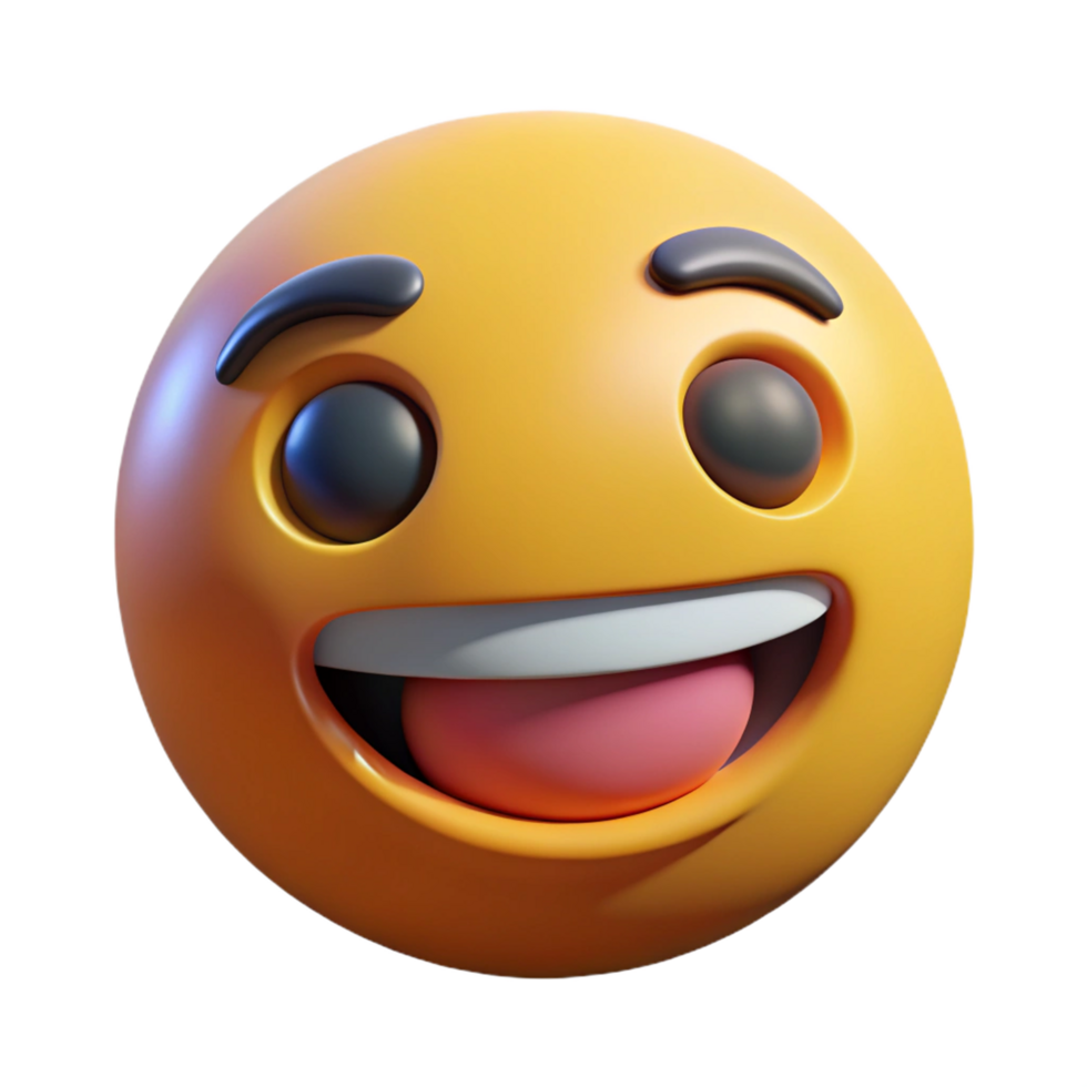 A 3D Render of a Happy Yellow Emoticon with a Big Smile and Tongue Sticking Out png