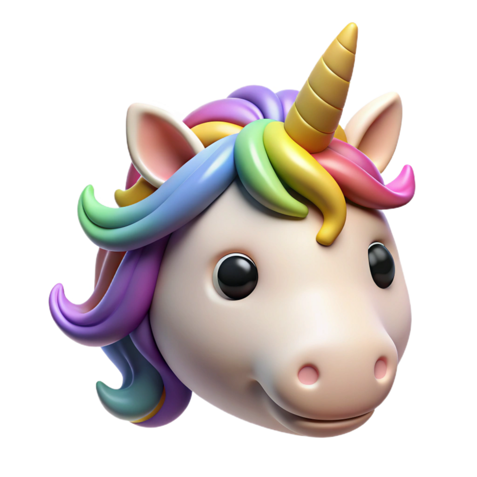 Adorable 3D Render of a Rainbow Unicorn Head png