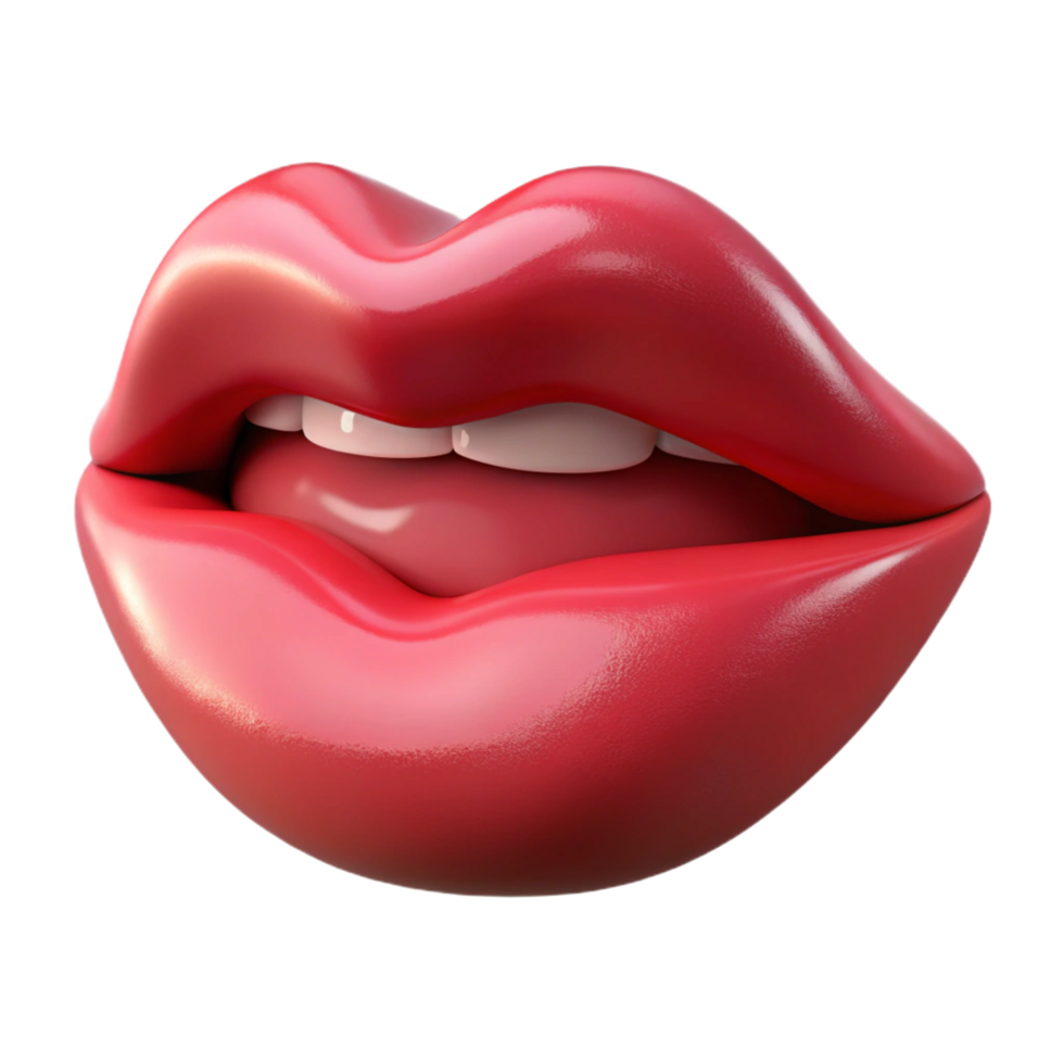 A 3D Render of Glossy Red Lips Slightly Open Showing Teeth png