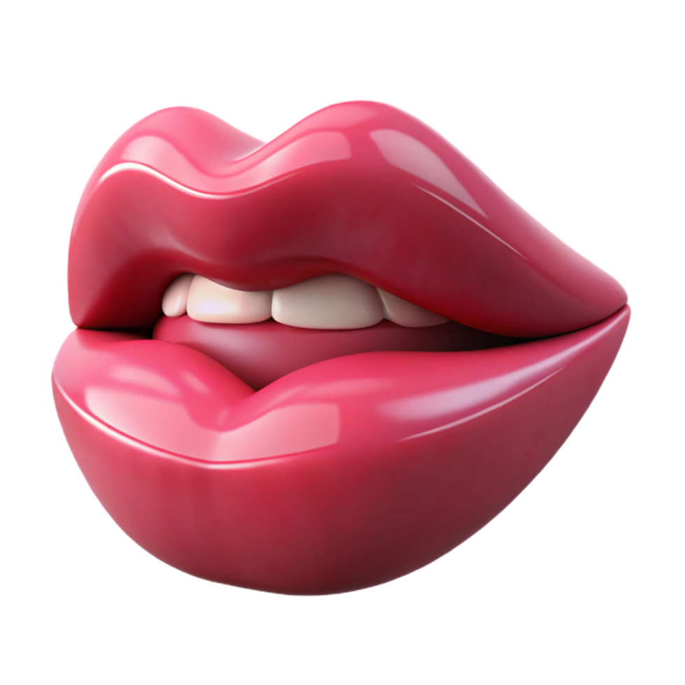 A 3D rendering of a pair of luscious pink lips slightly parted, revealing a glimpse of pearly white teeth png