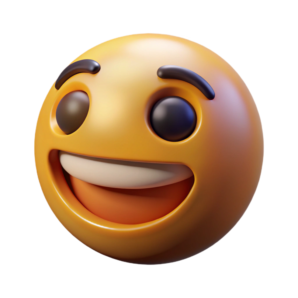 A 3D Render of a Smiling Yellow Emoji with Big Eyes and Wide Grin png