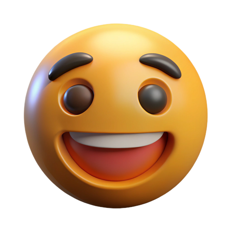 A 3D Render of a Happy Emoticon with a Wide Grin and Dark Eyebrows png