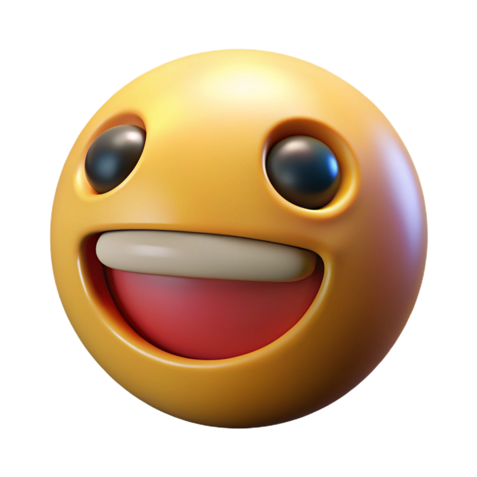 A 3D Render of a Happy Yellow Emoticon with Big Eyes and Open Mouth png