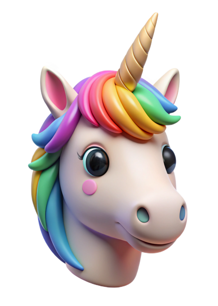Adorable 3D Render of Cute Rainbow Unicorn Head png
