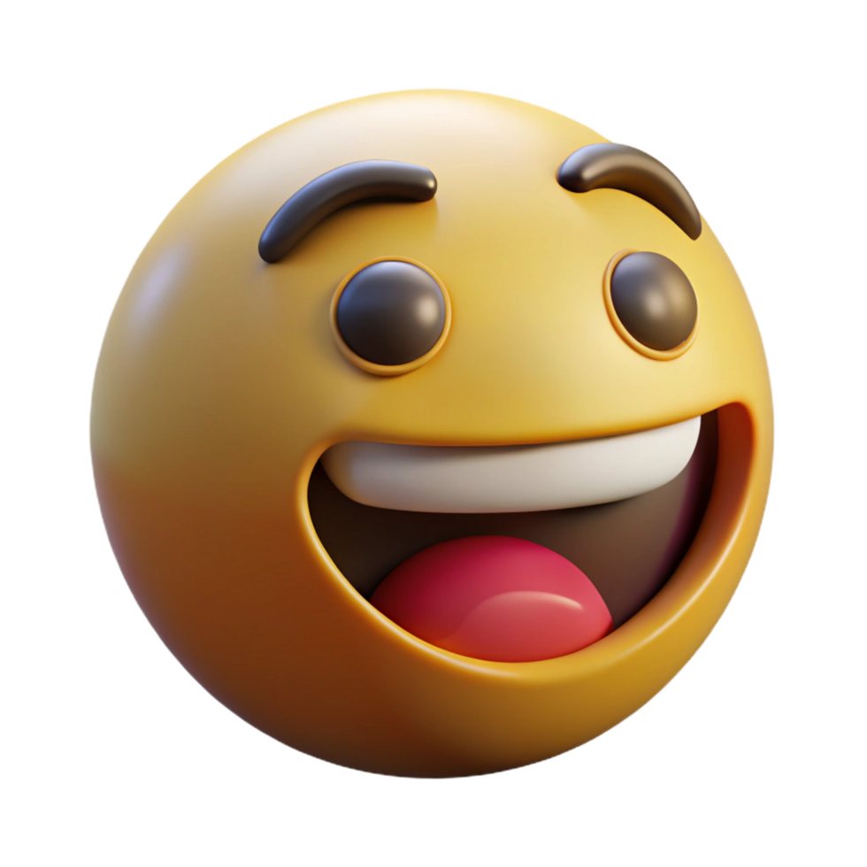 3D Render of a Happy Smiling Emoji with Big Eyes and Open Mouth png