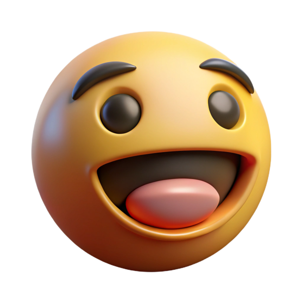A 3D Render of a Joyful Yellow Emoticon with a Wide Open Mouth and Big Grinning Smile png