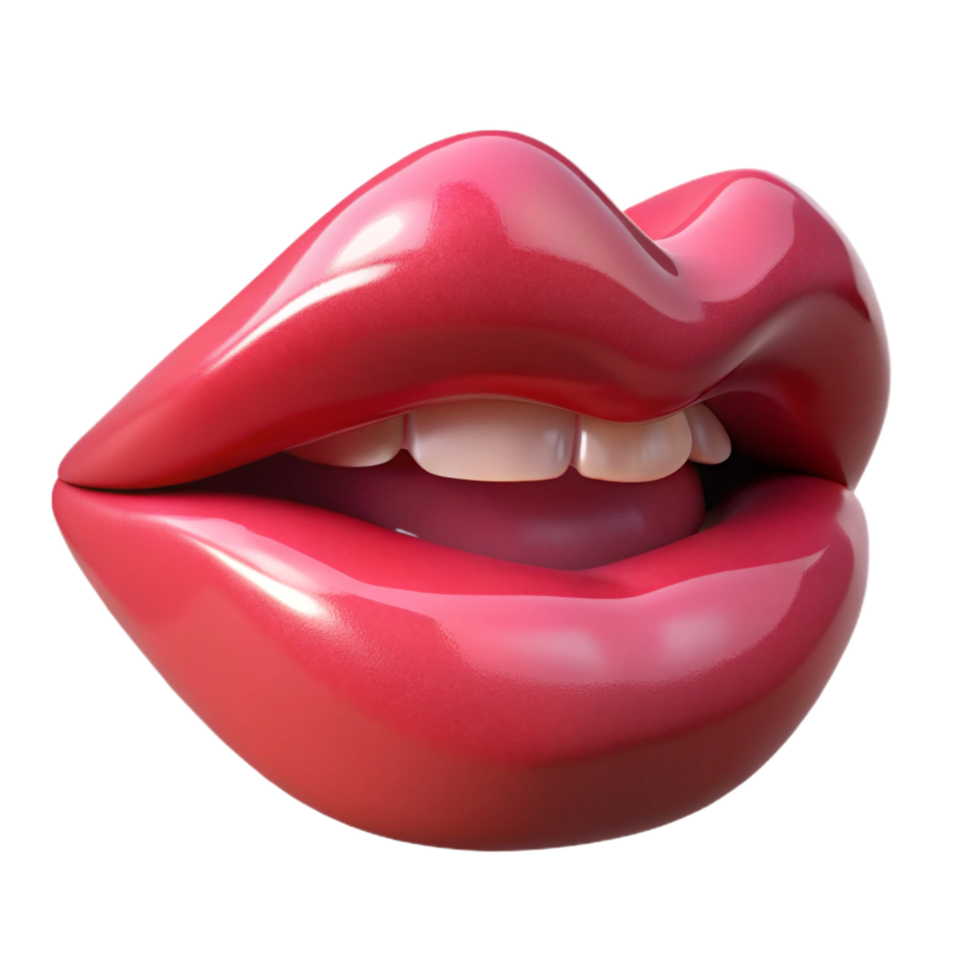Closeup of a 3D Rendered Glossy Pink Lip Shape Slightly Open Showing Teeth png