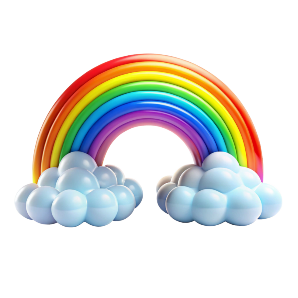 A vibrant 3D rainbow arching over fluffy clouds a cheerful image of weather and nature png