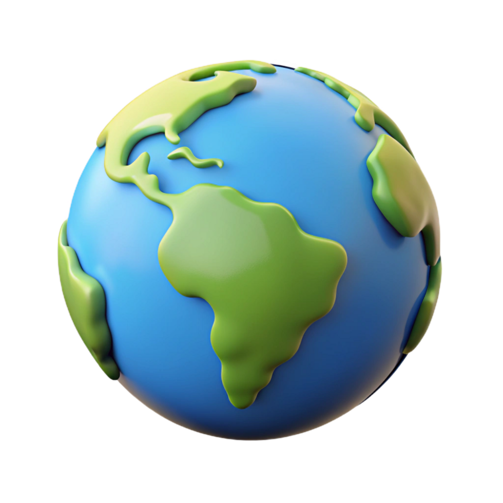 Stylized 3D Render of a Cartoon Earth Globe Showing Continents png