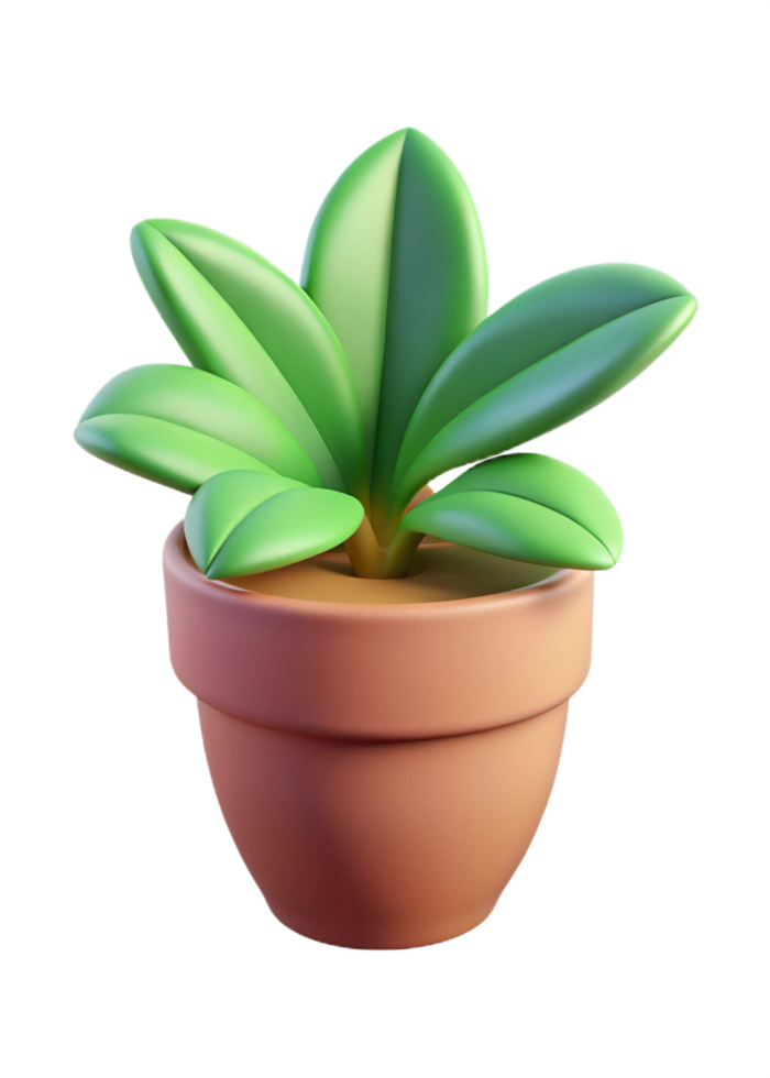 A charming 3D render of a potted plant with vibrant green leaves and a terracotta pot png