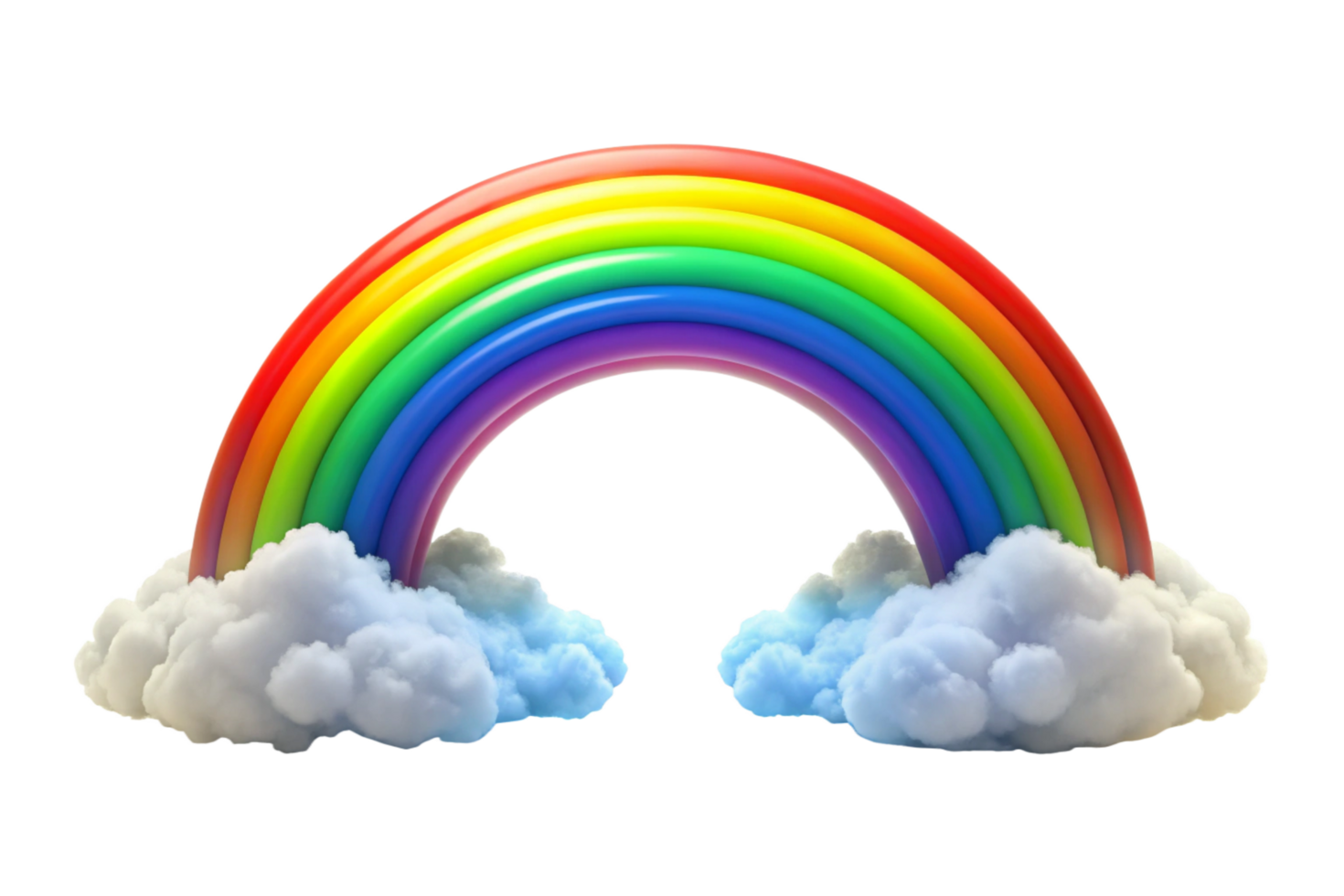 Vibrant Rainbow Arching Over Fluffy White Clouds Against a Black Background png